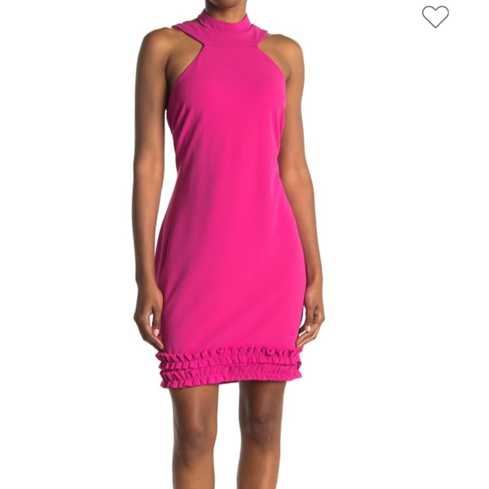 BEBE Scuba Ruffle Hem Halter Dress
